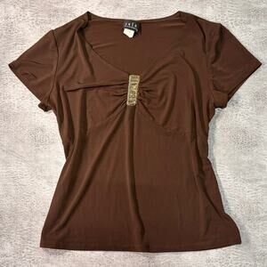 Vintage Brown Ruched JKLA Embellished Blouse